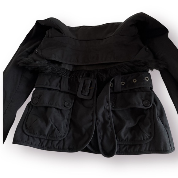 Banana Republic Black Jacket Coat with Faux Fur Detachable Collar - Picture 12 of 16